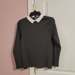 Womens Anything Dark Gray Sweater with White Collar 3/4 Sleeve- S- Preppy, Y2K